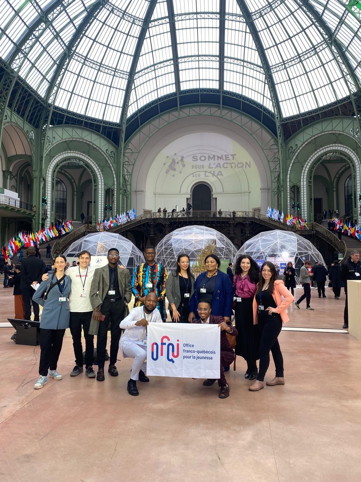 Imen with a youth delegation at the Summit for Action on AI